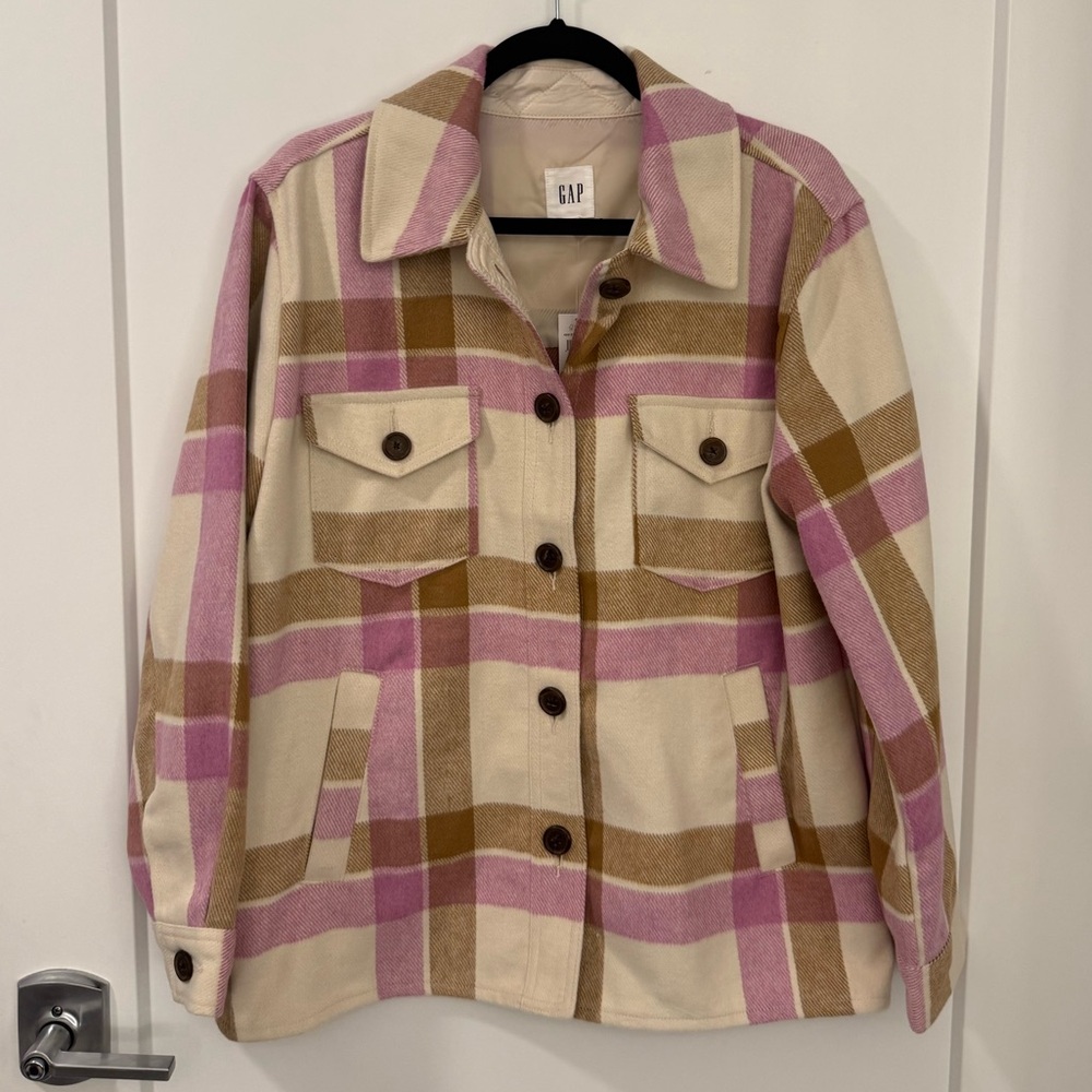 GAP Women's Plaid Utility Jacket in Pink and Tan